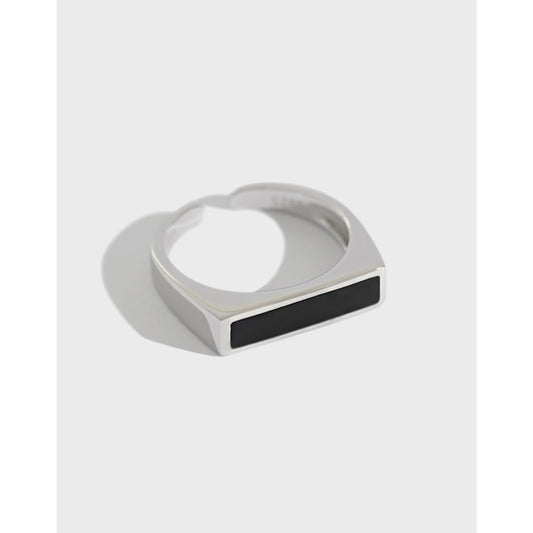Black Rectangle 925 Sterling Silver Adjustable Ring Silverbene