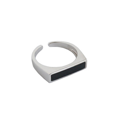 Black Rectangle 925 Sterling Silver Adjustable Ring Silverbene