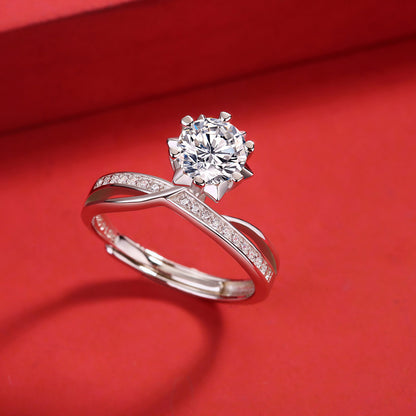 Elegant Moissanite Snowflake 925 Sterling Silver Adjustable Ring Silverbene